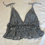 Sim & Sam Sim‎ & Sam Crop Top Womens L Black White Striped Sleeveless Ruched V neck Photo 3