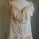 Elegant Cream Lace Wedding Dress gown costume vintage classic style flowy boho Tan Size 16W Photo 7