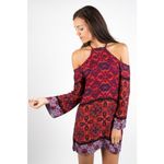 MINKPINK  Red Multicolor Sun Dancer Cold Shoulder Long Sleeve Mini Dress XS Photo 1