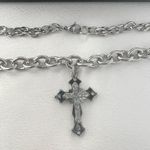 CZ Cross Pendant Necklace for Men Women Streetwear Hip Hop Unisex Style Silver Photo 2