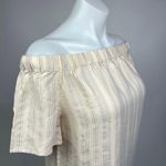 H&M Cream Tan Off The Shoulder Striped Short Sleeve Pullover Blouse Top Size 2 Photo 5
