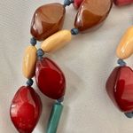 Red orange and blue long beaded necklace Photo 8