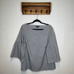 Zac & Rachel Woman Striped Bell Sleeve Pearl Embellished Top Plus Size 1X Black Photo 1