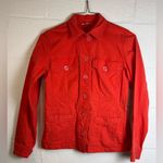 CAbi Woman’s Coral Lobster Taylor Utility Ruffle Back Button Jacket Size Small Photo 0