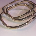 3 Gold Tone CZ Rhinestone Classic Wavy Boho Bangle Bracelets Photo 3