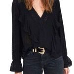 ZARA Swiss Dotted Ruffle Detail Semi Sheer Long Sleeve V Neck Blouse XS Black Photo 8