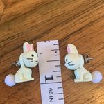 Vintage Bunny Earrings Two Piece Design with Soft Tails Easter Spring Bunnies Pink Photo 1