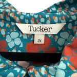 Tucker Floral Teal Long Sleeve Plus Size Midi Dress Green Photo 1