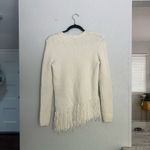 Theory cream fringe asymmetric long sleeve boho knit wool sweater M Photo 7