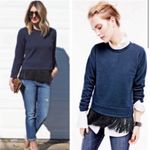 J.Crew  Fringe Gem Crewneck Sweater Navy Black Fringe XS Photo 1