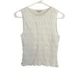 Madewell  Women's Smocked Boatneck Cotton Linen Blend Tank Top L Large White New Photo 1