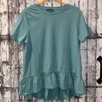 SheIn Teal blue high low ruffle bottom top Photo 0