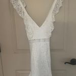 Selfie Leslie SHORT STORY RUFFLE STRAP CRISS-CROSS BACK DRESS FLORAL LACE WHITE Photo 7