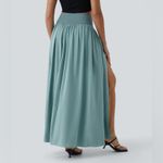Halara  Stone Blue High Waisted High-Low Ruffle 2-in-1 Flowy Maxi Dress Size S Photo 2