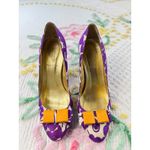 J.Crew Purple Floral Print Heels with Orange Bow Made in Italy Women's Size 8.5 Photo 1