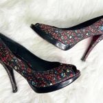 Betsey Johnson  Satin Flower Pumps Size 7.5 Shoes Peep Toe Rosy II Black y2k Photo 6