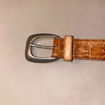 Leather Belt Tan Camel Brown 34 Small Vintage Animal Elephant Lion Metal Accent Photo 4