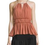 Cinq à Sept Cinq a Sept Lotus Halter Neck Peplum Silk Top Sleeveless Blush Pink Women's S Photo 0