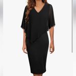 Women Black Chiffon Cape V Neck Bodycon Pencil Cocktail Elegant midi Dress M Size M Photo 6