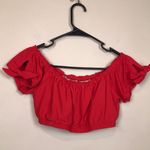 J.Crew NWT  Women’s Red Keyhole Bow Puff Sleeve Elasticized Neckline Crop Blouse Photo 0