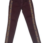 Driftwood  Jackie skinny jeans Embroidered Size 28 Marroon Photo 0