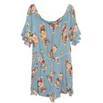 Xhilaration  Womens Romper Blue Green Floral Off Shoulder Pockets XXL Plus size Photo 1