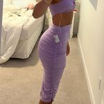 NWT Blanc Clothing Strappy Cutout Bodycon Ruched MIDI Dress Size Small Lavender Purple Photo 1