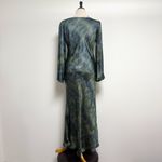 Podur Green Emerald Sea Satin Long Bell Sleeve Maxi Dress UK 16 US 12 NWOT Photo 4