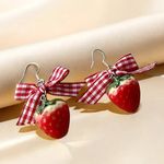 Strawberry Gingham Bow Earrings Red Photo 2