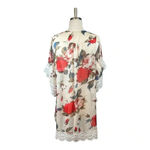 FLORAL AND LACE KIMONO CARDIGAN SHORT SLEEVE FLOWY FEMININE WOMEN'S SIZE SMALL Red Photo 3
