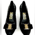 Salvatore Ferragamo CARLA 70mm BLACK SUEDE WITH SCALLOPING TRIM BOW PUMPS SIZE 4 Photo 2