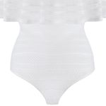 BCBGMAXAZRIA Ruffled Striped-Lace Bodysuit Off-The Shoulders White Size S NEW Photo 4
