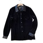 VINTAGE 90s ELLEN FIGG Black Velvet Shirt with Satin Trim Size 12 Photo 0