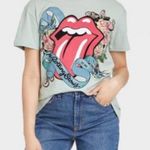The Rolling Stones NWT Light Green Sage Floral Lips  Babydoll Tee T-Shirt Top New Photo 0