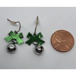 CHRISTMAS SILVER JINGLE BELLS, GREEN BOW FISH HOOK BACK EARRINGS Photo 7