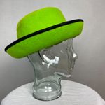 Vintage Felt Wool Hat Women Bright Green Black Velvet Brim Halloween Costume Photo 3