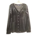 Lands' End  Black Velvet Button Front Top V Neck Sz M 10-12 Old Money Cozy Luxury Photo 2
