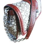 DKNY  Mini Shoulder Handbag Jacquard & Red Leather Nappa Chain Clutch Purse New Photo 3