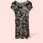 Talbots Cute  stretchy paisley babydoll v-neck dress midi cap sleeve flowy fairy Photo 2