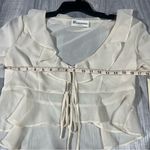 No Boundaries  Ivory Ruffle Tie-Front Crop Top  Blouse; Medium, NEW Photo 7