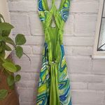 Morgan & Co. Y2K Green and Blue Swirl Backless Dress with rhinestone snakes Size 4 Photo 6