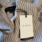 En Saison Taupe White Textured Striped Romper size Small NWT 3/4 Sleeves Photo 9