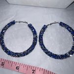Blue and Silver Chunky Sparkle Hoop Earrings Photo 5