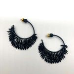 Oscar de la Renta  Black Beads Dangle Half Hoops Photo 0