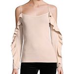 Club Monaco Ruffle Trim Cold Shoulder Long Sleeve Sweater Blush Pink Size XS Photo 0