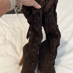 Colin Stuart sz8.5 side zip lace up front 5” heel suede boots EUC minimal wear Photo 6