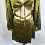 Pretty Little Thing New Olive Satin Cut Out Tie Detail Shift Mini Dress Womens 4 Photo 3