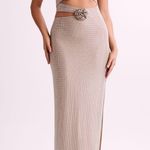Meshki -  Stassie embellished Nude Strapless Flower Rose Diamante Maxi Dress Photo 11