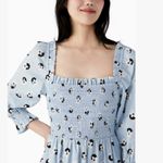 Kate Spade Floral Dot Puff Sleeve Smocked Midi Dress Blue Size Small Photo 1