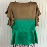 Heart Moon Star Brown and Green Ruffle Sleeve Silk Mai Tie Top Size M Photo 1